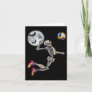 Cartão Skeleton jogando voleibol Feliz Dia das Bruxas
