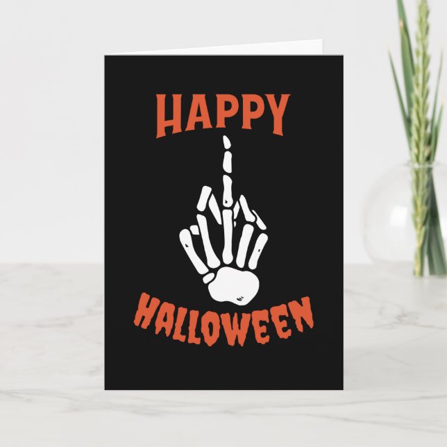 Cartão Skeleton Middle Finger Happy Halloween (Frente)