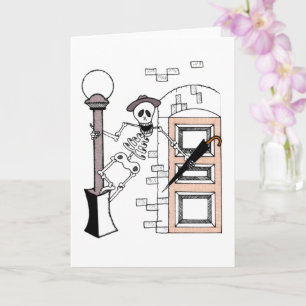 Cartão Skeleton Movie Star cantando em chuva com guarda-c