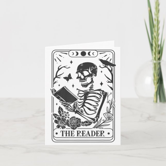 Cartão Skeleton Reading Book Lover Funny The Reader Tarot (Frente)