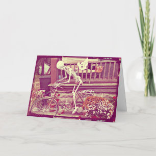 Cartão Skeleton Riding Bike Happy Halloween Spooky