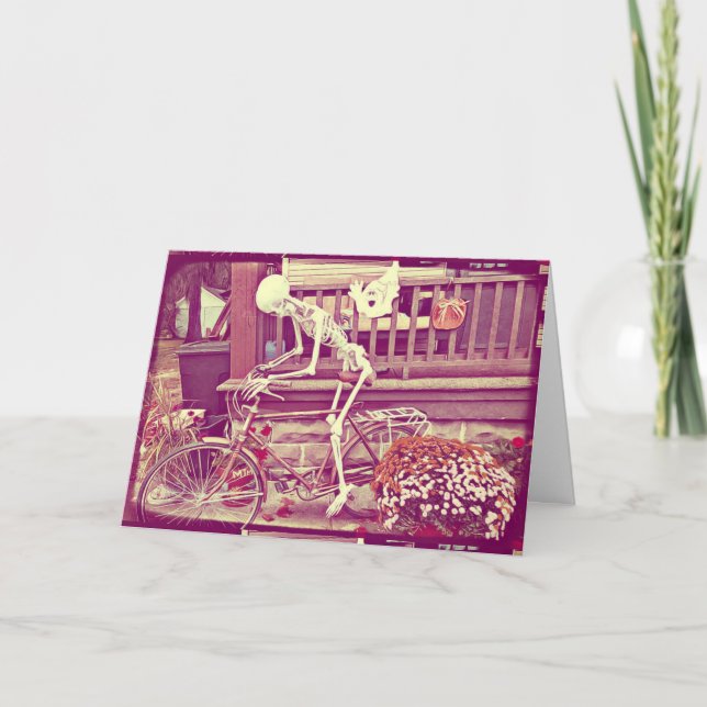 Cartão Skeleton Riding Bike Happy Halloween Spooky (Frente)