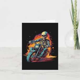 Cartão Skeleton Riding Motorcycle Halloween Figurume Bike