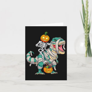 Cartão Skeleton Riding Mummy Dinosaur T Rex Halloween