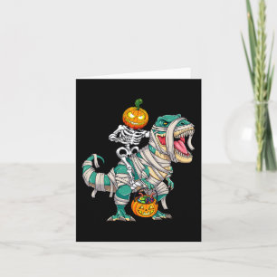 Cartão Skeleton Riding Mummy Dinosaur T rex Halloween