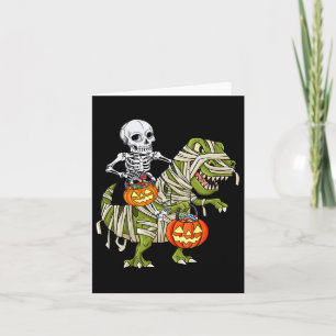 Cartão Skeleton Riding Mummy Dinosaur T Rex Halloween