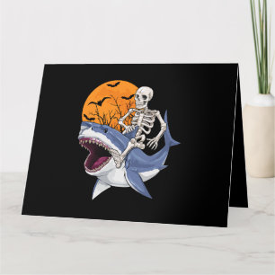 Cartão Skeleton Riding Shark Funny Halloween Costume Boys