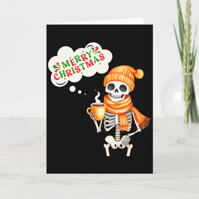 Cartão Skeleton Speak Merry Christmas Waer F And Hold Cof (Frente)