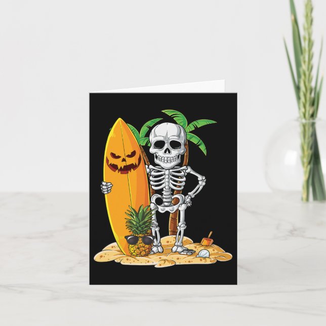 Cartão Skeleton Surfing Halloween Hawaii Hawaii Homens Wo (Frente)
