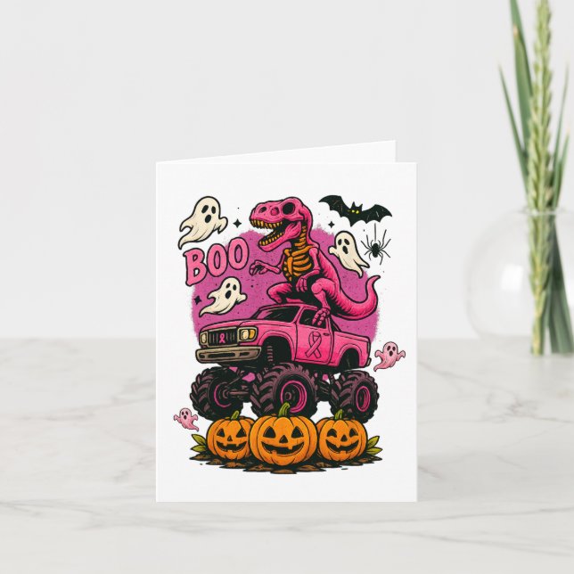 Cartão Skeleton T Rex Dinossaur Monster Truck Pumpkin Bre (Frente)
