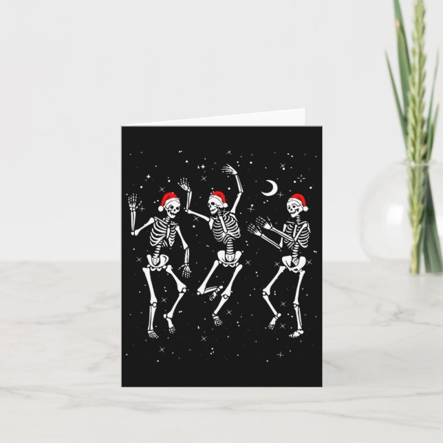 Cartão Skeletons Dançando Com Chapéus De Natal - Feliz Na (Frente)
