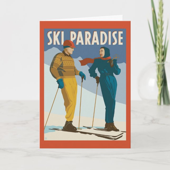 Cartão Ski Paradise Vintage Impressão (Frente)
