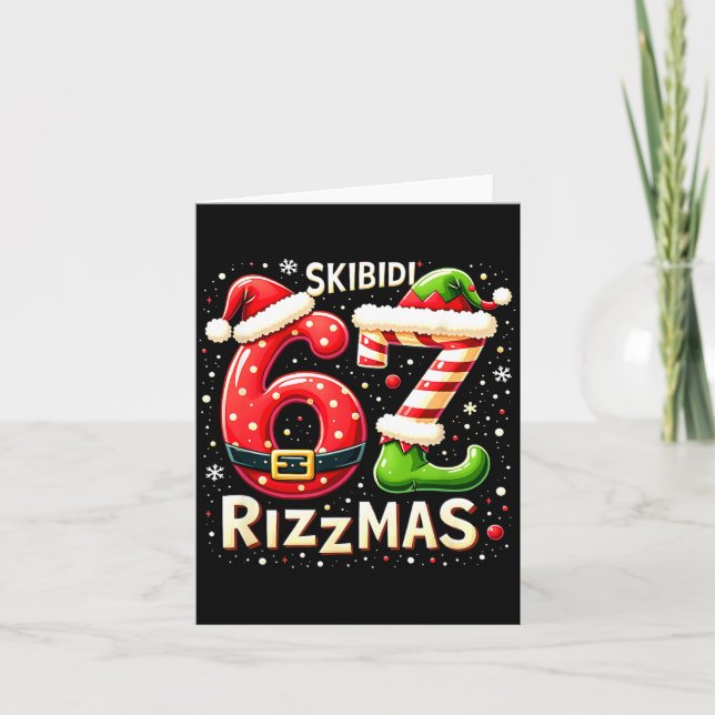 Cartão Skibidi 67 Rizzmas Christmas Meme Funny Elf Santa  (Frente)