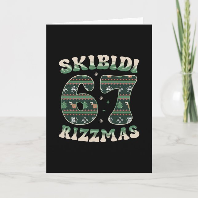 Cartão Skibidi Rizzmas 67 Seis Sete Meme Natal Feio F (Frente)