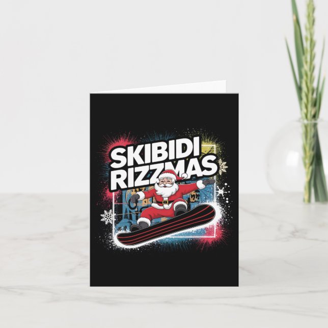 Cartão Skibidi Rizzmas Papais noeis de Snowboard Engraçad (Frente)
