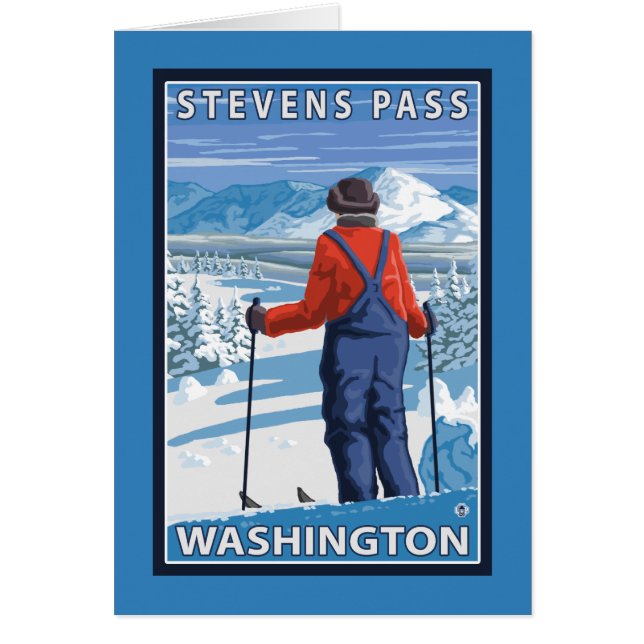 Cartão Skier Adminning - Stevens Pass, Washington (Frente)