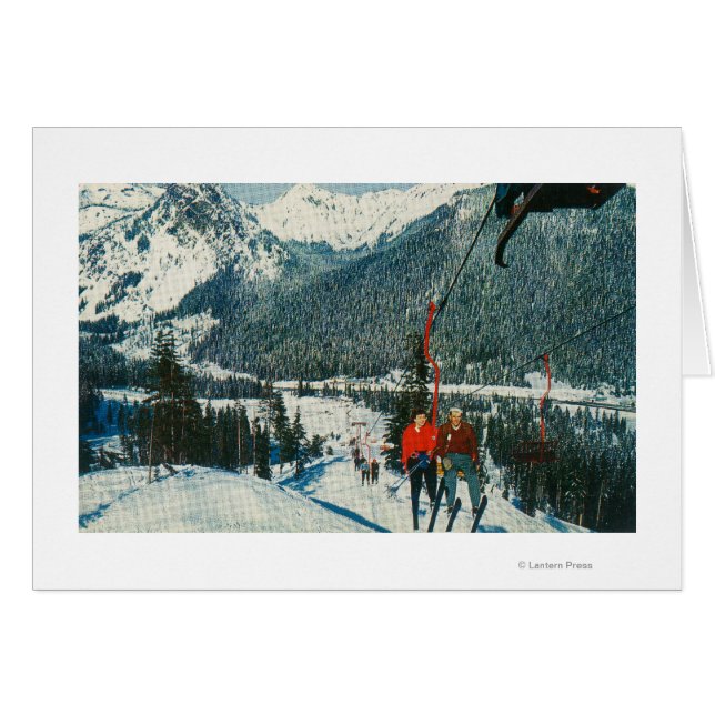 Cartão Skiers no Presidente do Snoqualmie Pass, WA (Frente Horizontal)