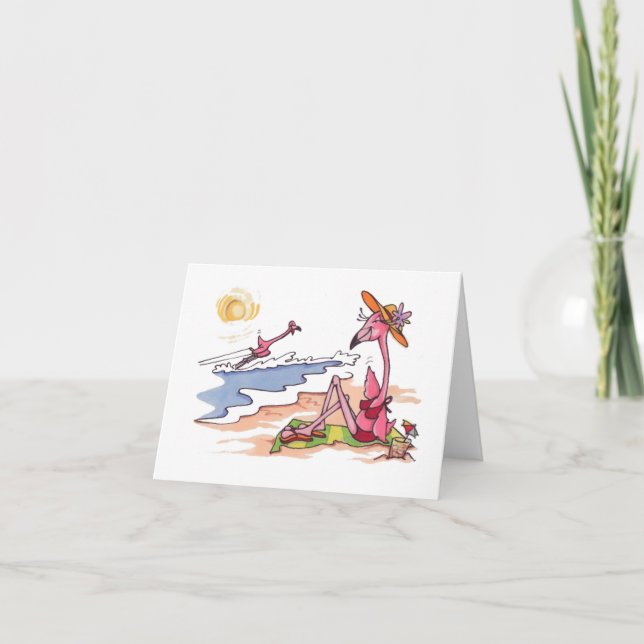 Cartão Skiing Flamingo Notecard (Frente)