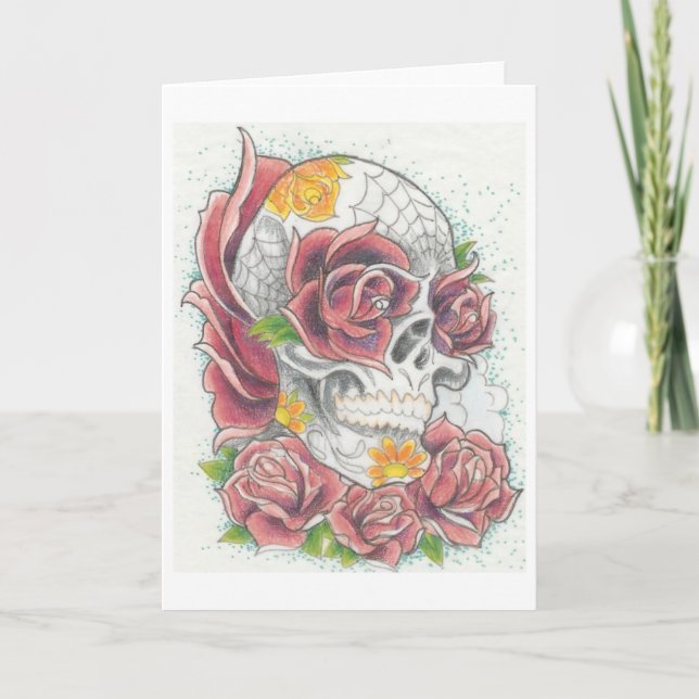 Cartão Skull and rose greeting card by Dana Tyrrell (Frente)
