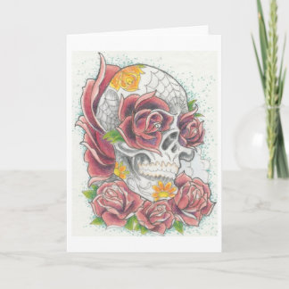 Cartão Skull and rose greeting card by Dana Tyrrell