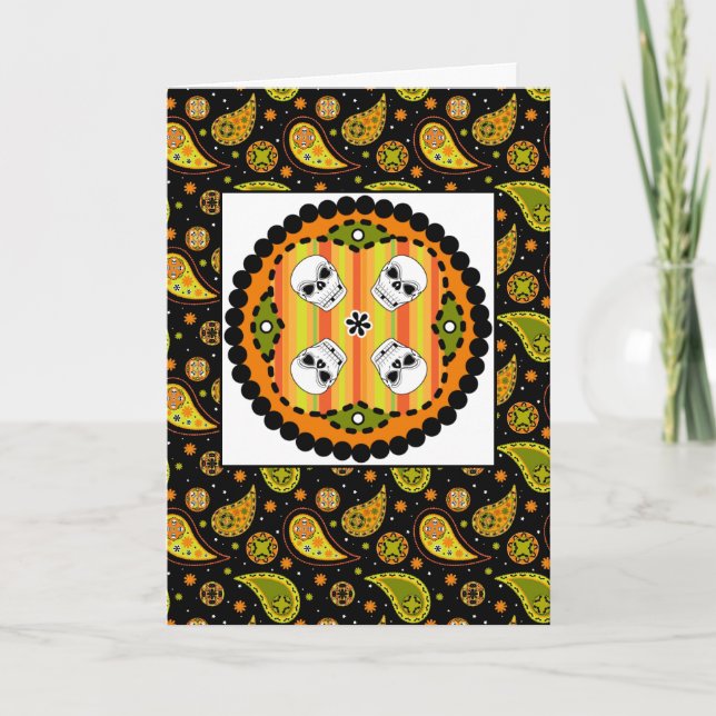 Cartão Skull Halloween Paisley (Frente)