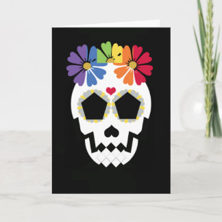 Cartão Skull With Rainbow Flowers