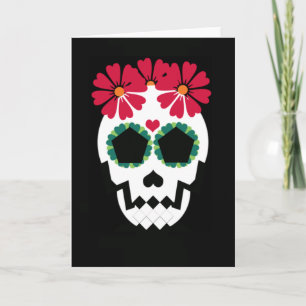 Cartão Skull With Red Flowers Greeting Card