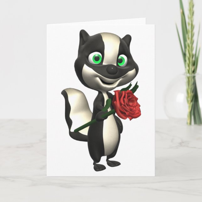 Cartão Skunk and Red Rose Greeting Card (Frente)