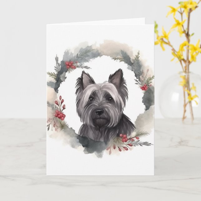 Cartão Skye Terrier Christmas Wreath Festivo Pup (Flor Amarela)