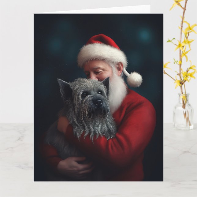Cartão Skye Terrier com Papai Noel Natal Festivo (Flor Amarela)