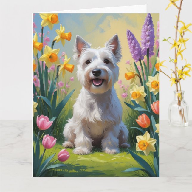 Cartão Skye Terrier Dog Spring Flowings Painting (Flor Amarela)
