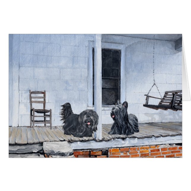 Cartão Skye Terriers esperam no alpendre (Frente Horizontal)