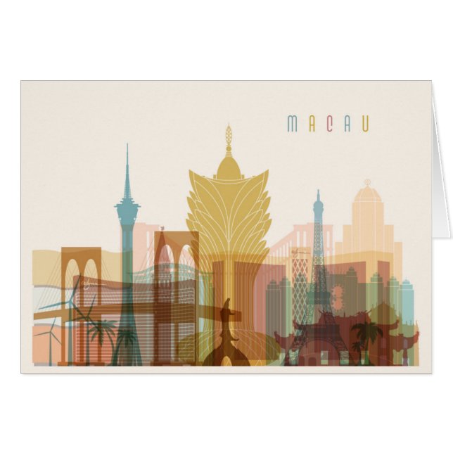 Cartão Skyline da cidade de Macau, China | (Frente Horizontal)