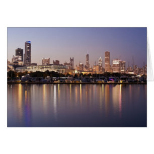 Cartão Skyline dos EUA, Illinois, Chicago no crepúsculo