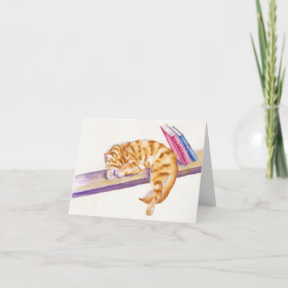 Cartão Sleeping Ginger Kitten with books Greetings Card