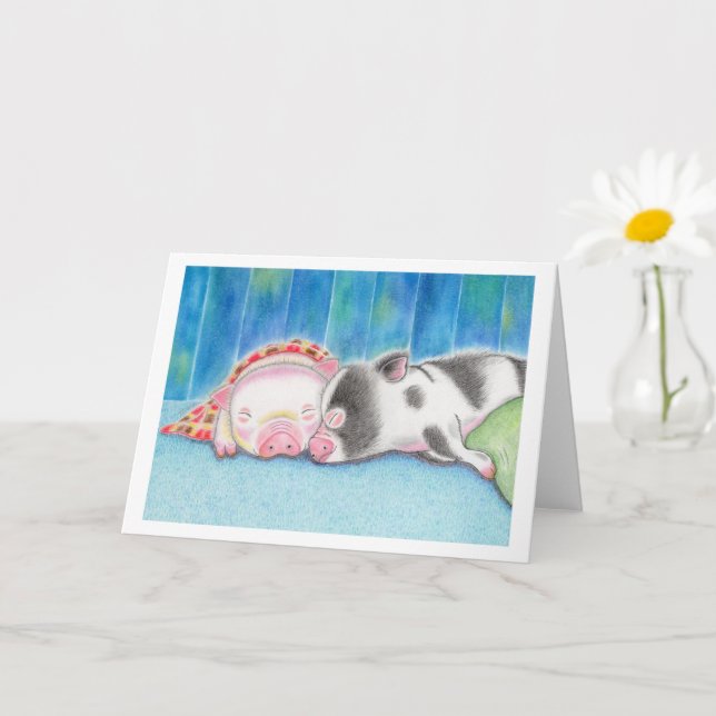 Cartão Sleeping Mini Pigs Piglets Folded Greeting Card (Planta pequena)