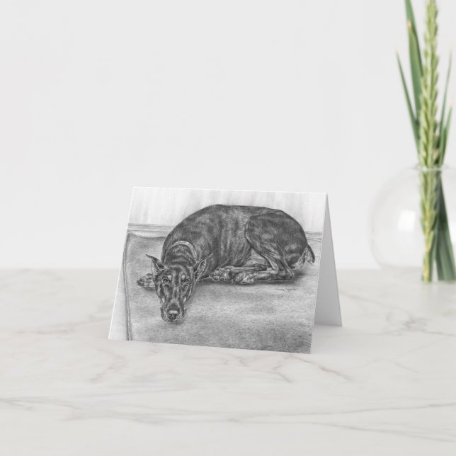 Cartão Sleepy Doberman Pinscher Dog Drawing by Kelli Swan (Frente)