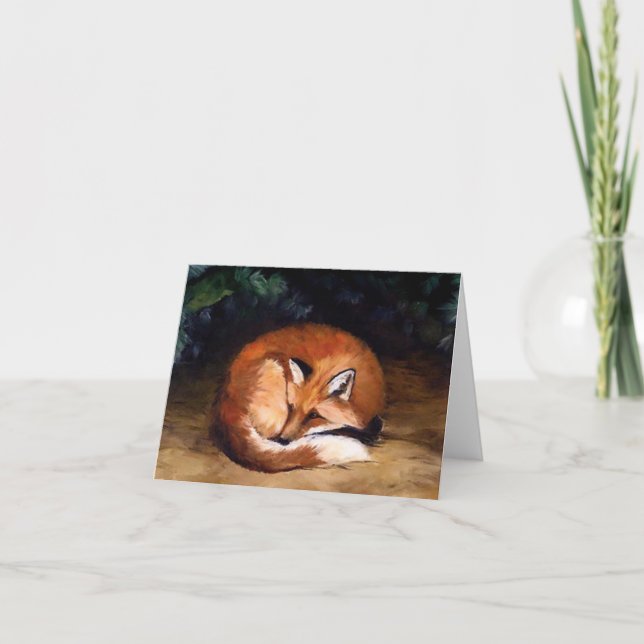Cartão Sleepy Red Fox Art Note Card (Frente)