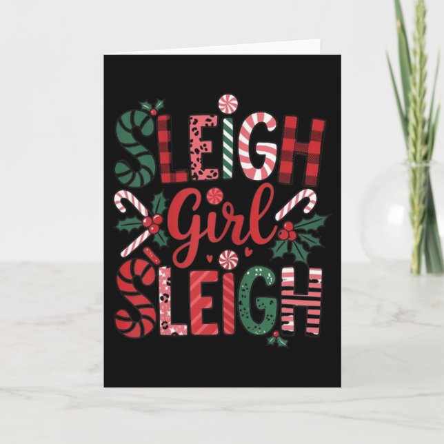 Cartão Sleigh Girl Sleigh Funny Little Women's Retro Chri (Frente)
