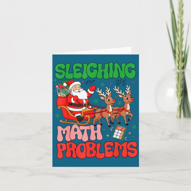 Cartão Sleighing Math Problems Funny Teacher Christmas Qu (Frente)