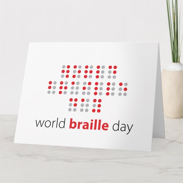 Cartão Slogan World braille day. Wereld braille dag. (Frente)