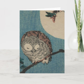 Cartão Small Horned Owl on Maple Branch under Full Moon