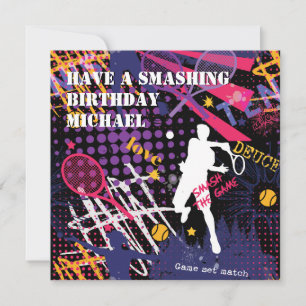 Cartão 🎾 Smashing Birthday Tênis flat card