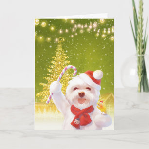 Cartão Smile Pup: Alegria de Natal Bichon Frise