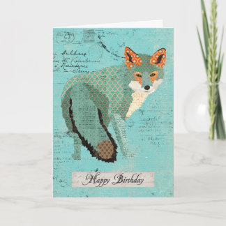 Cartão Smokey Amber Fox Retro Birthday Card