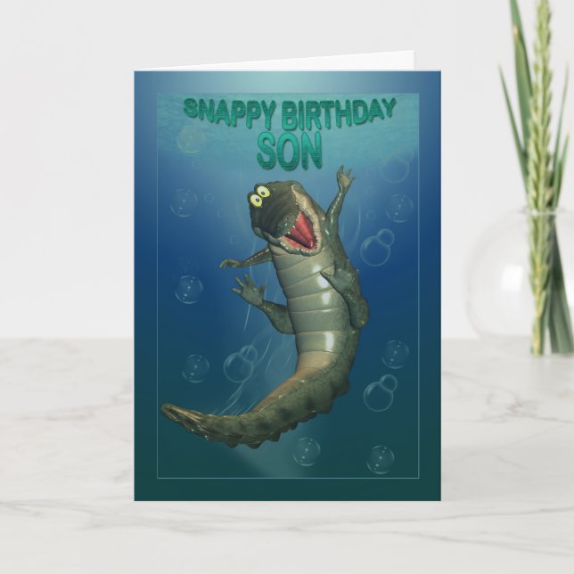 Cartão Snappy Birthday Feliz Crocodilo Submarino (Frente)