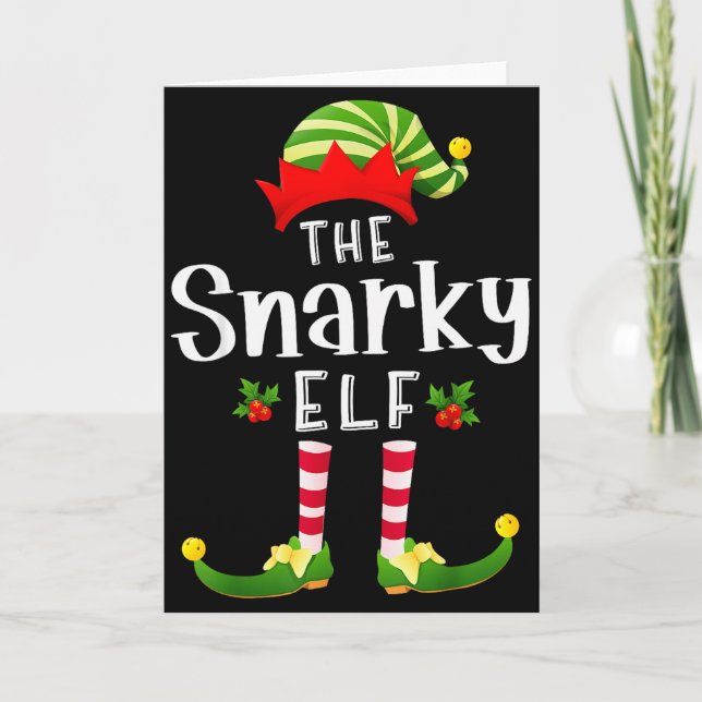 Cartão Snarky Christmas Elf Matching Pajama X-mas Party  (Frente)