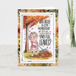 Cartão Snarky Old Lady Raking Leaves Fall Autumn Humor