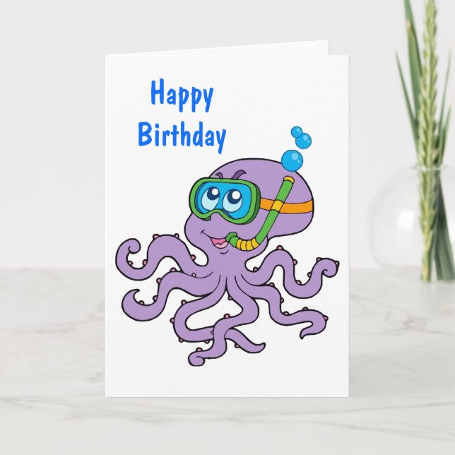 Cartão Snorkeling Octopus Birthday (Frente)
