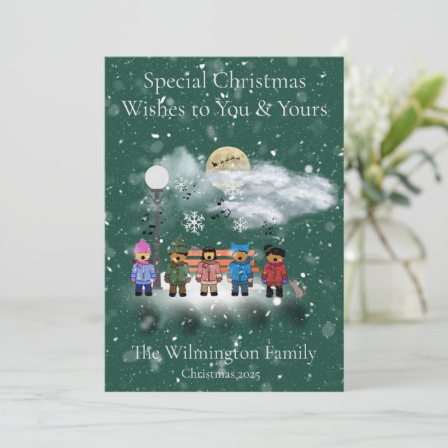 Cartão Snow Quintet Family Christmas Flat (Em pé/Frente)